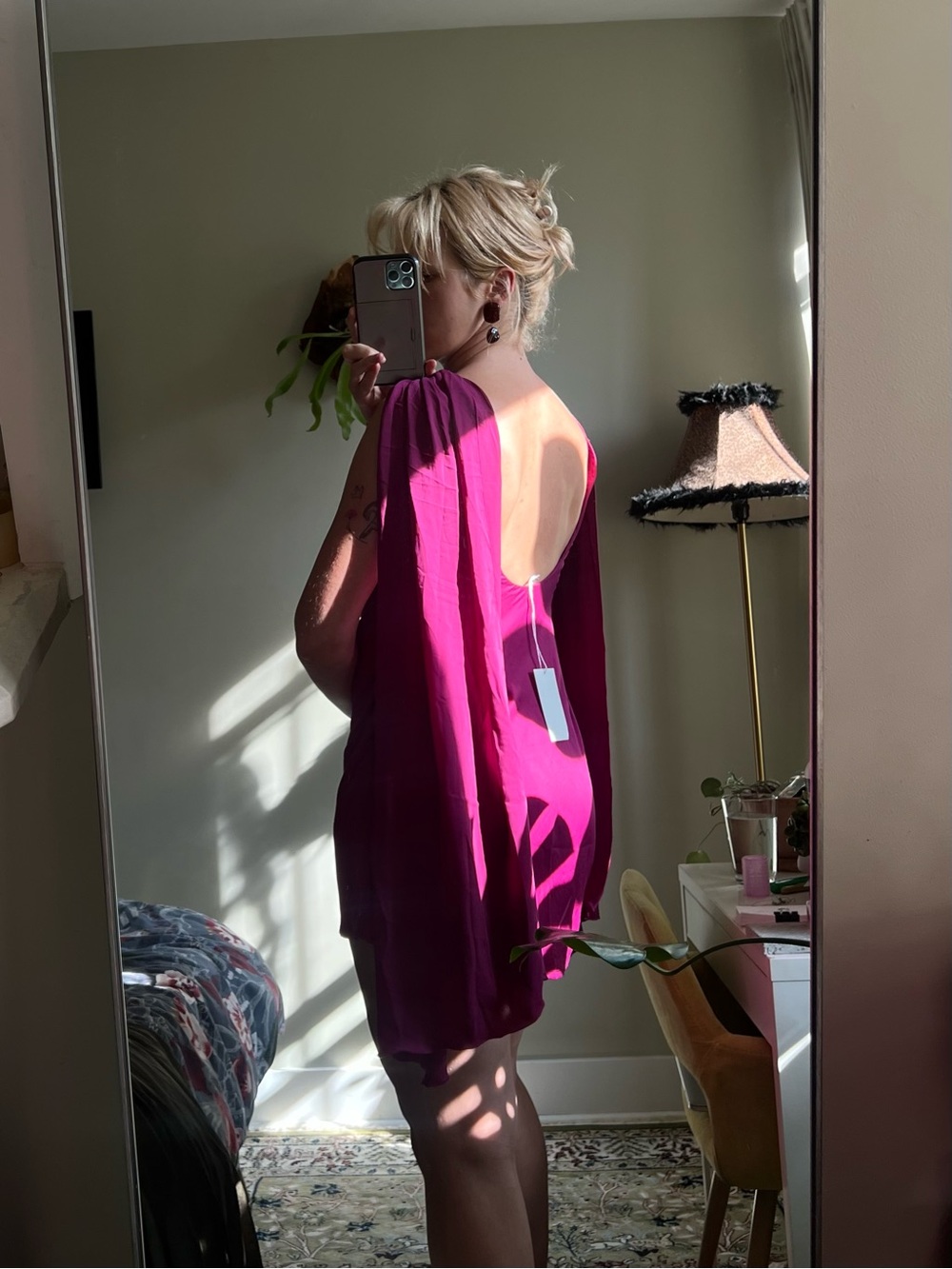 Open-Back Mini Dress in Fuchsia